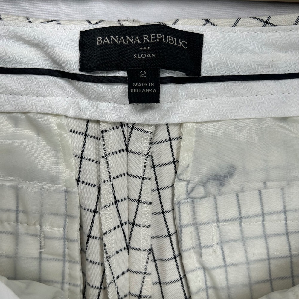 Banana Republic Sloan White Navy‎ Windowpane Check Slim Pants Womens 2 - Picture 7 of 10